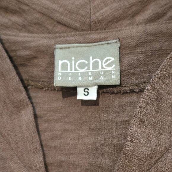 NICHE Nilgun Derman Lagenlook Brown Long Sleeve Swing Button-up Jacket - Sz S - Picture 6 of 7